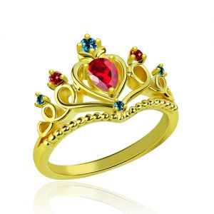 Princess Tiara Birthstone Promise Ring 18K Gold Plated