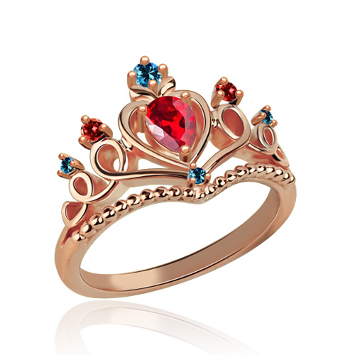 Bonito anel com pedra zodiacal em tiara em ouro rosa