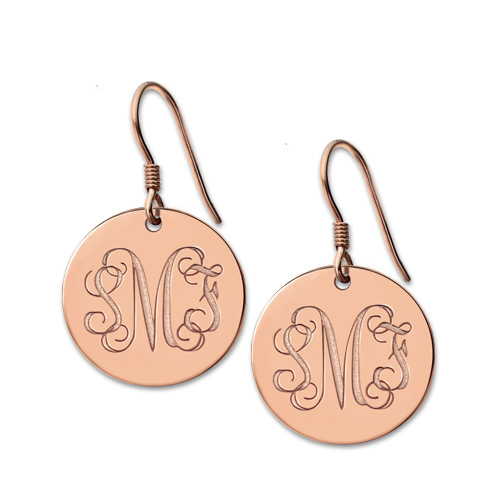 Brincos de disco com monograma em ouro rosa