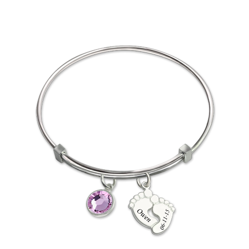 Bracelet Pied De Bebe Avec Pierre De Naissance Plaque Platine