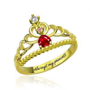 Fairytale Princess Tiara Birthstone Ring Gold Plated