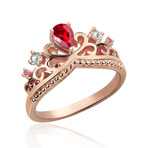 Silver Rose Gold Crown Ring Tiara Princess Engagement Wedding Promise Ring 