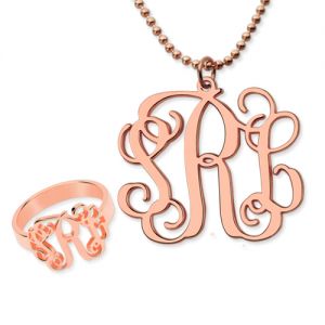 Monogram Ring & Monogram Necklace Set In Rose Gold