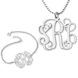 Versatile Personalized Monogram Bracelet & Necklace Set Sterling Silver
