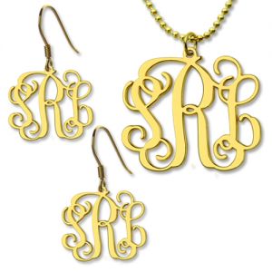 Collana e orecchini personalizzati con monogramma piccolo placcati in oro
