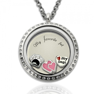 Personalized Heart Floating Locket With Paw Print
