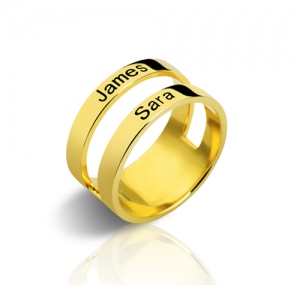 Kundenindividueller eingravierter 2-Namen- Ring für Mütter vergoldet