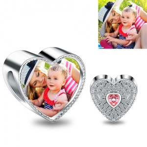Personalized Photo Engraved Charm Crystal In Sterling Silver