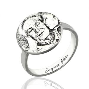 Personalized Photo-Engraved Disc Ring In Sterling Silver