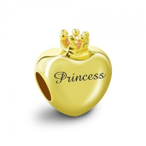 Engravable Birthstone Crown Heart Charm in Gold