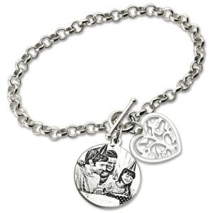 Engraved Sterling Silver Photo Charm Bracelet For Mothers