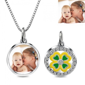 Clover Good Luck Photo Charm Necklace Sterling Silver