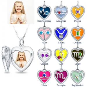 Collier Signes du Zodiaque Avec Cœur Photo Gravure Infini d'Amour