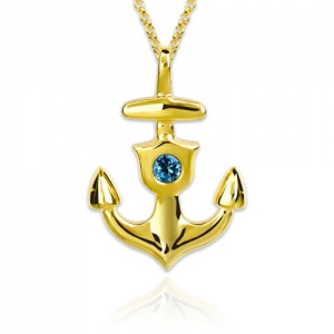 Personalized Anchor Necklace With Birthstone Gold Plated