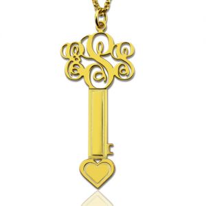 Custom Key Necklace with Fancy Monogram 18k Gold Plated