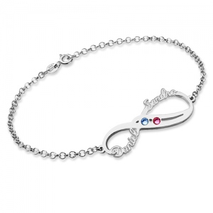 Delicate Sterling Silver Infinity Names Bracelet with Birthstones