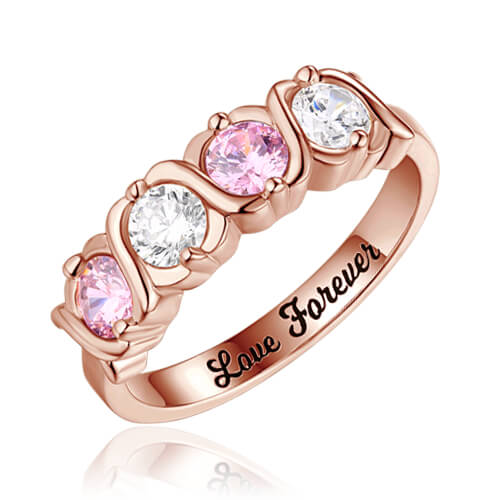 Bague Personnalisable Femme Avec Pierre De Naissance - Acier Inoxydable - Gravure Nom - Cadeau Anniversaire, Noël