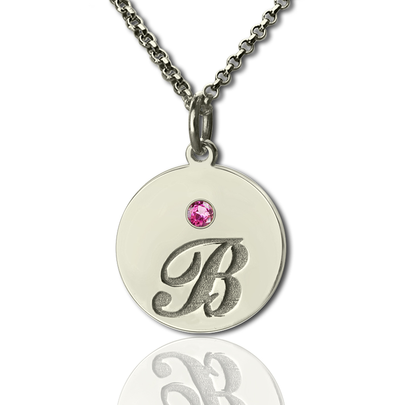 Colar com disco personalizado com inicial e pedra zodiacal