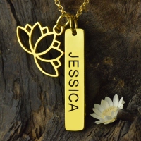 Yoga Lotus Flower Bar Name Necklace 18K Gold plated