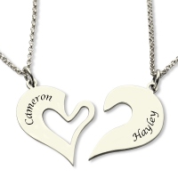 Personalized Breakable Heart Name Necklace for Couples Silver