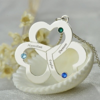 Mother's Day Triple Heart Necklace with Names & Birthstones