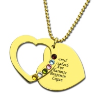 Heart Birthstones Family Names Necklace For Mother In Gold