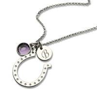 Vogue Horseshoe Good Luck Necklace with Initial & Birthstone Charm