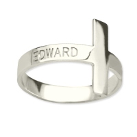Engraved Name Cross Ring Sterling Silver