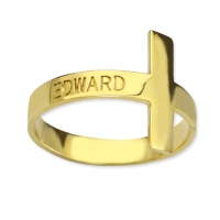 Engraved Name Cross Ring 18k Gold Plated