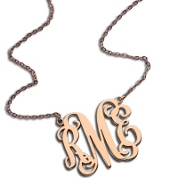 Rose Gold Monogram Initial 3 Letters Pendant Necklace