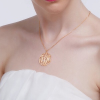  Gold Plated Circle Initial Monogram Necklace