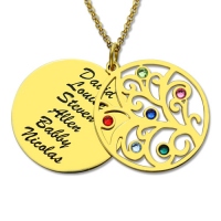 18K Gold Plated Family Tree Birthstone Name Necklace