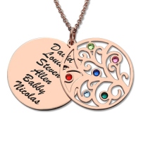 18K Rose Gold Plated Family Tree Birthstone Name Necklace