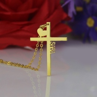 Personalized Gold Plated Silver Cross Name Necklace with Heart