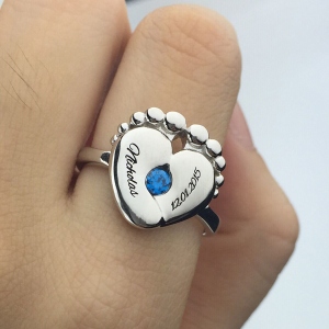 Birthstone Mother Day Ring With Baby Name Platinum Plated