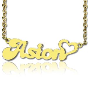 Personalized BANANA Font Heart Shape Name Necklace Solid Gold