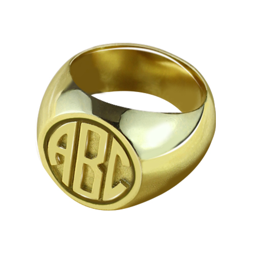 Block Monogram Gold Plated Signet Ring 