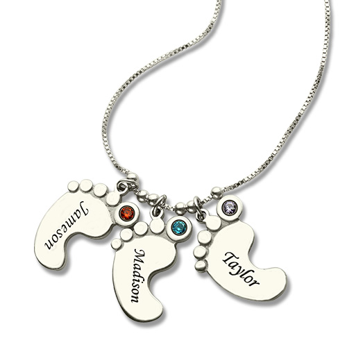 CUSTOMIZED ENGRAVED BABY FOOT NAME NECKLACE FOR MOTHER'S DAY GIFT main image 1