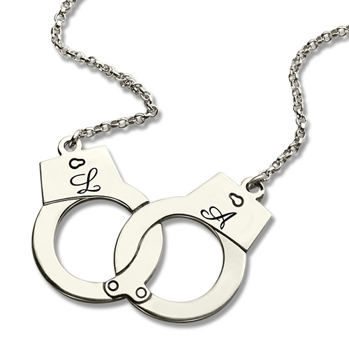 Personalized Women's Handcuff Initials Necklace Sterling Silver