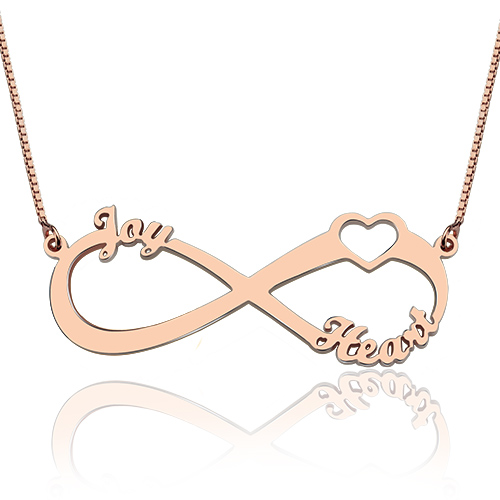 Mothers Gift: Heart Infinity Necklace 3 Names Rose Gold - GetNameNecklace