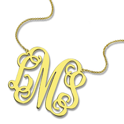 18K Gold Plated Personalized XXL Monogram Necklace for Her