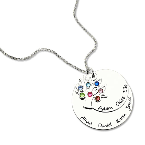 Silver Grandmother S Disc Family Tree Necklace With Birthstones