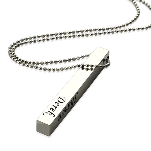 Silver Bar Necklace, 4 Sided Bar, Men's Necklace, Woman's Necklace,  Personalized Necklace, Family Necklace - Lucas