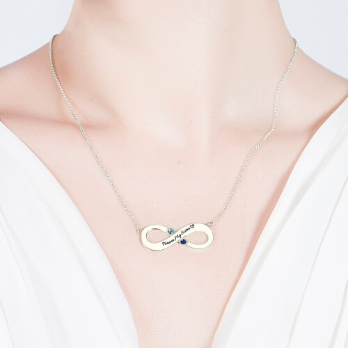 Infinity necklace with 2 birthstones Clearance