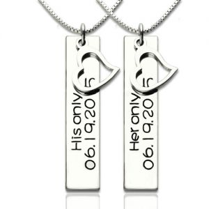 Meaningful Name & Date Silver Couple Bar Necklace