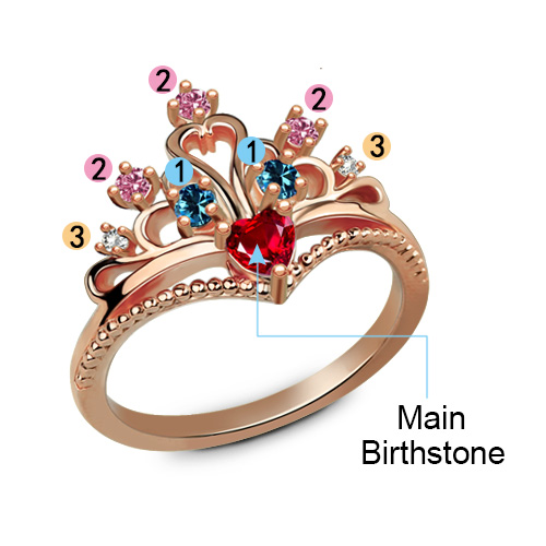 Multi-Stone Heart Princess Crown Ring In Rose Gold