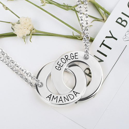 Jumping Birthstone Sterling Silver Necklace Personalized Russian Interlocking Circles Necklace Gift for Mother