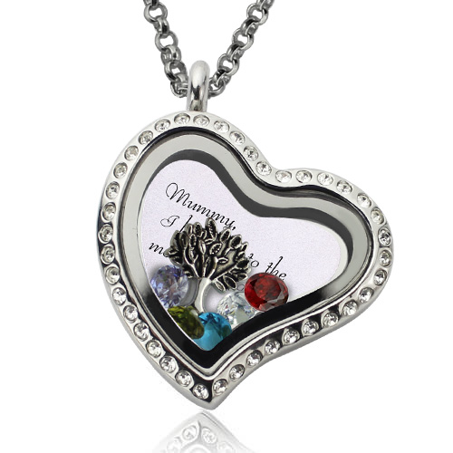 Personalized Family Floating Crystal Living Locket Stainless Steel ...
