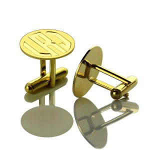 Gemelli a disco con monogramma a blocchi incisi in argento placcato oro