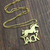 Kids Name Necklace with Horse Gold Over